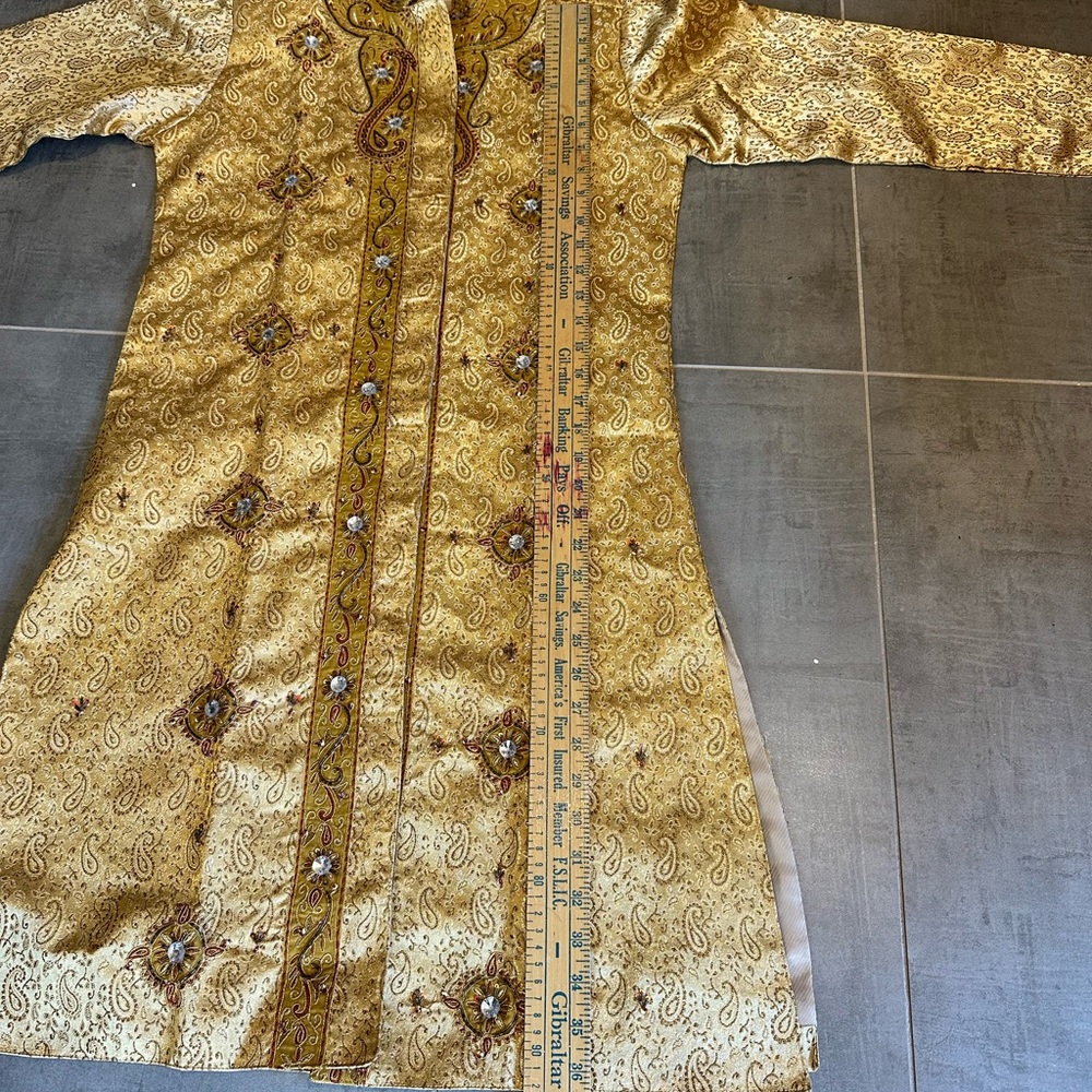 Ethnic Indian Wear Gold Brocade Embroidered Tunic Jacket Dress - Picture 4 of 7